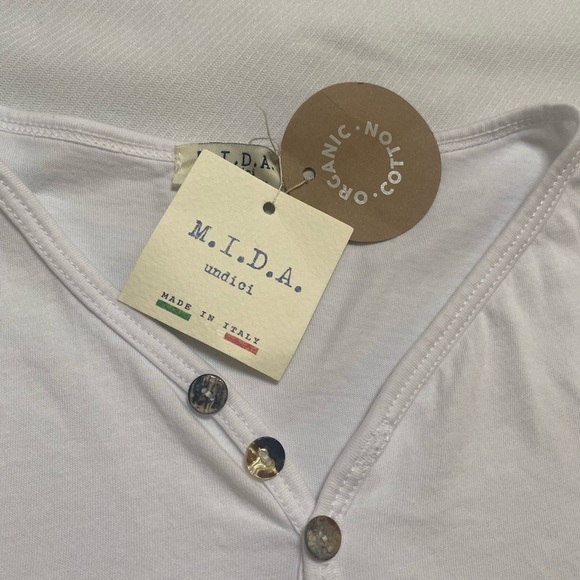 M.I.D.A Undici Men's White Short Sleeve Henley Organic Cotton T-Shirt Size L NWT - Picture 4 of 9
